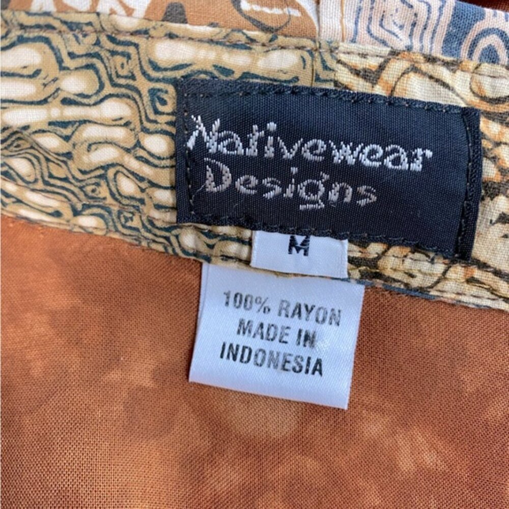 Vintage Nativewear Designs Burnt Orange Stone Wash Long Sleeve Button Up Top M - Picture 3 of 13